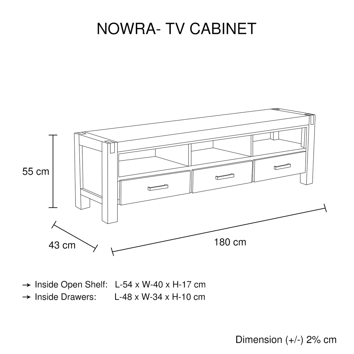 TV Cabinet with 3 Storage Drawers | Solid Acacia Wooden Frame | Chocolate Colour