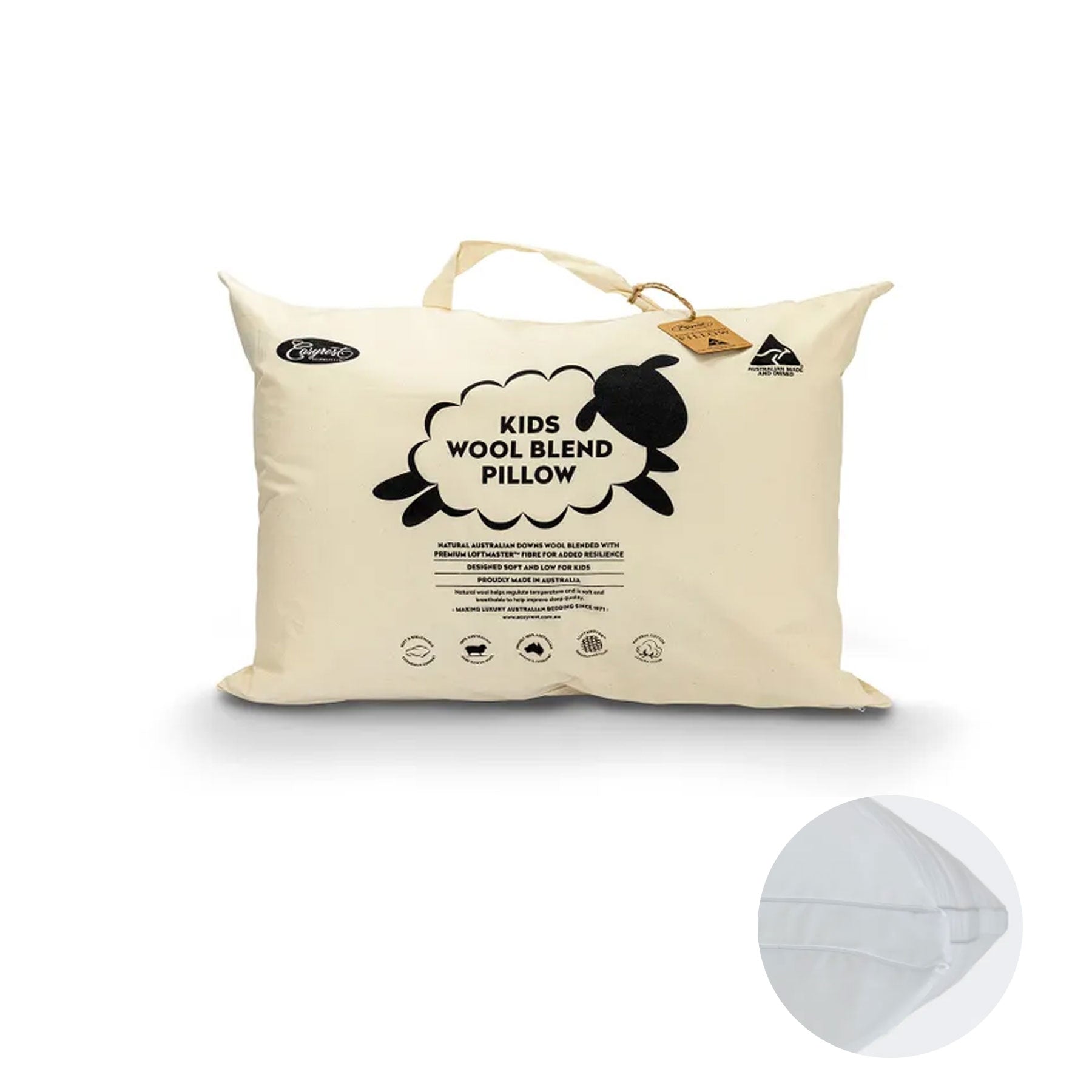 Kids Wool Blend Standard Pillow in Fabric Bag by Easyrest