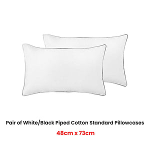 Accessorize White/Black Piped Hotel Deluxe Cotton Standard Pillowcases | Set of Two