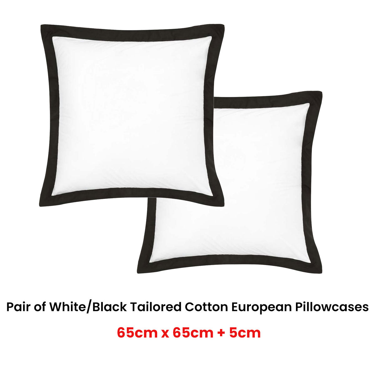 Accessorize Tailored Hotel Deluxe Cotton European Pillowcases | White/Black Pair
