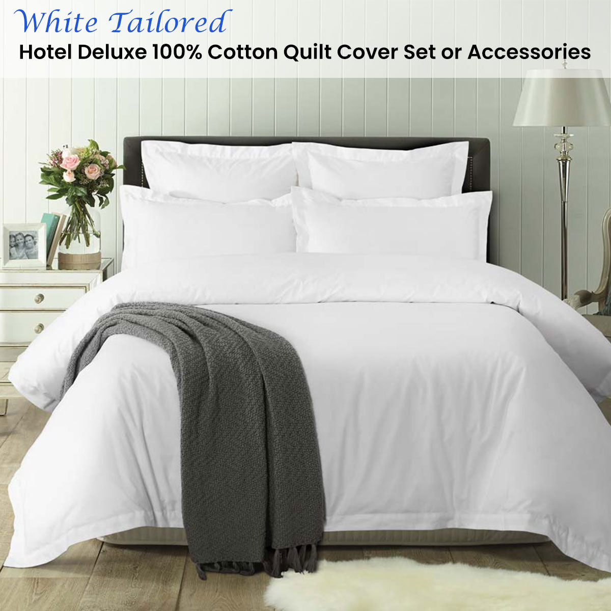 Accessorize Tailored Hotel Deluxe Cotton Quilt Cover Set - King | White