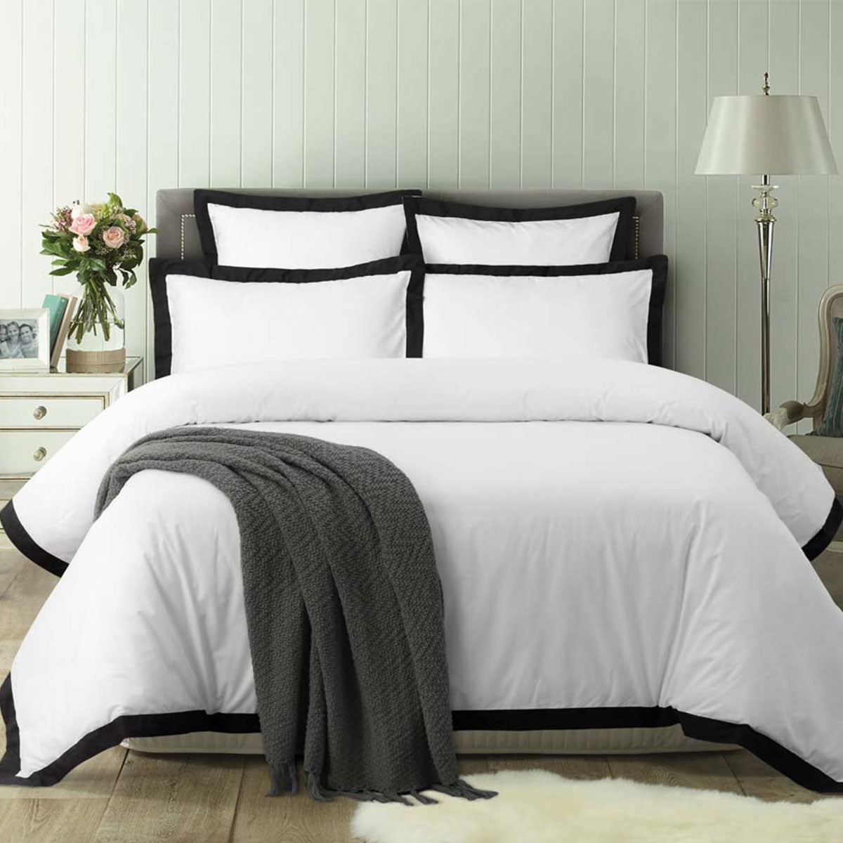 Accessorize Tailored Hotel Deluxe Cotton Quilt Cover Set - Queen | White/Black
