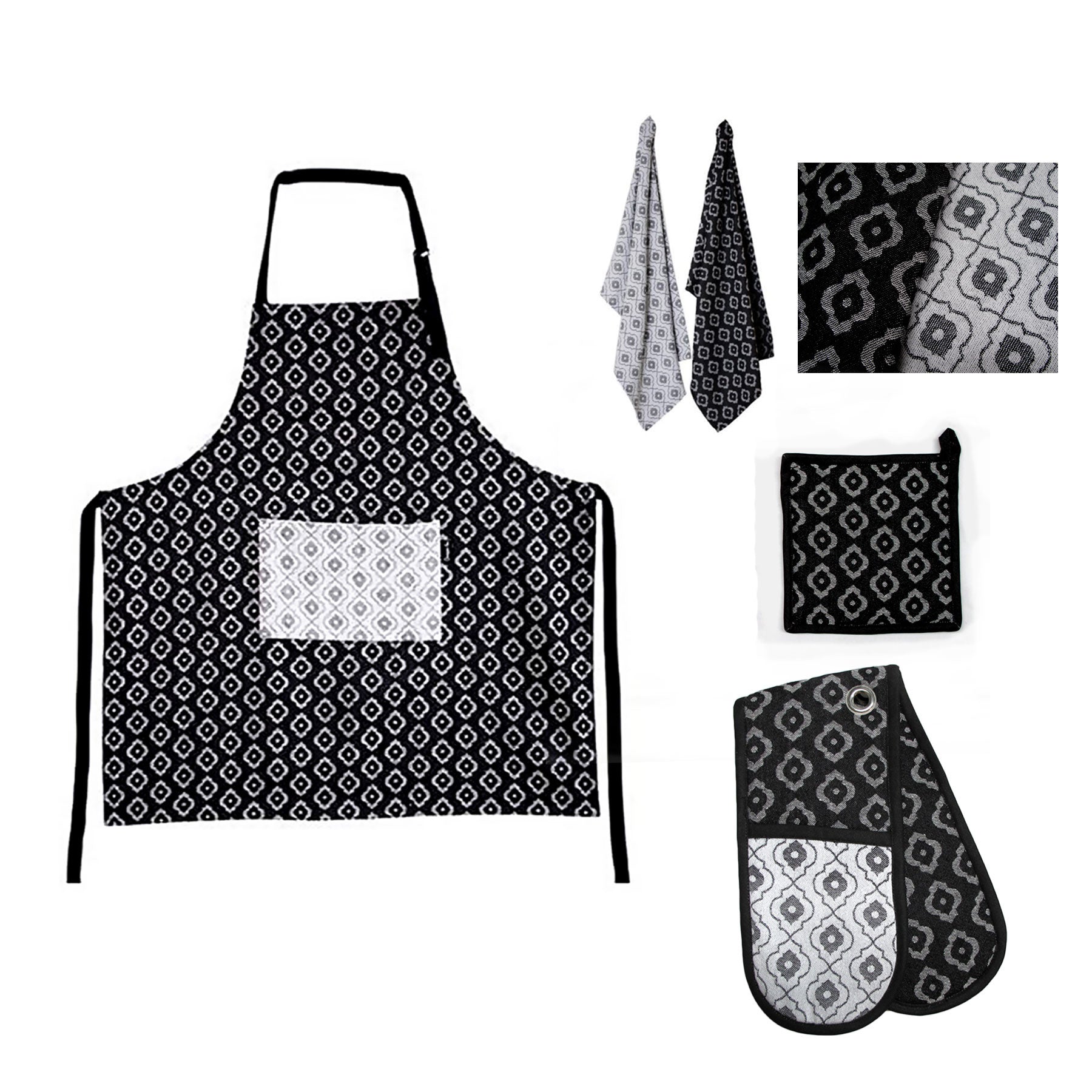 Alcazar Black Cotton Kitchen Set | IDC Homewares 5-Piece
