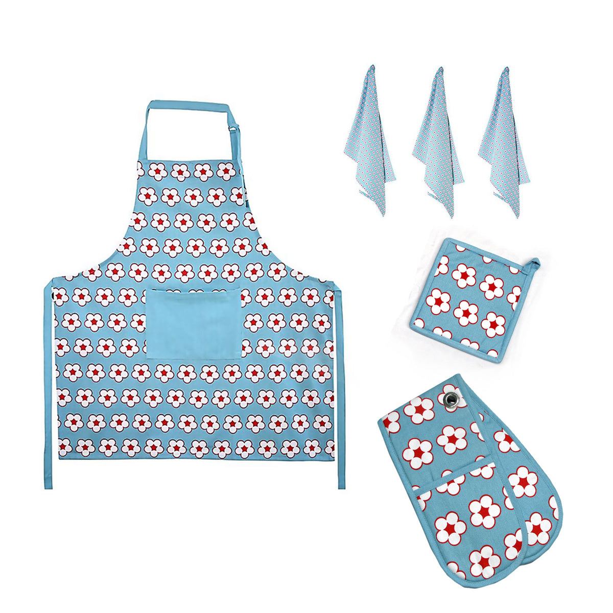 Blue Cotton Kitchen Set | IDC Homewares 6-Piece Cotton Bud