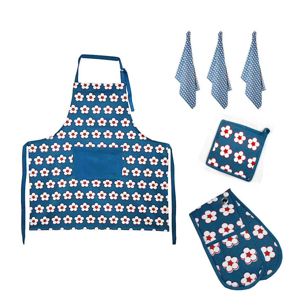 Navy Cotton Kitchen Set | IDC Homewares 6-Piece Cotton Bud