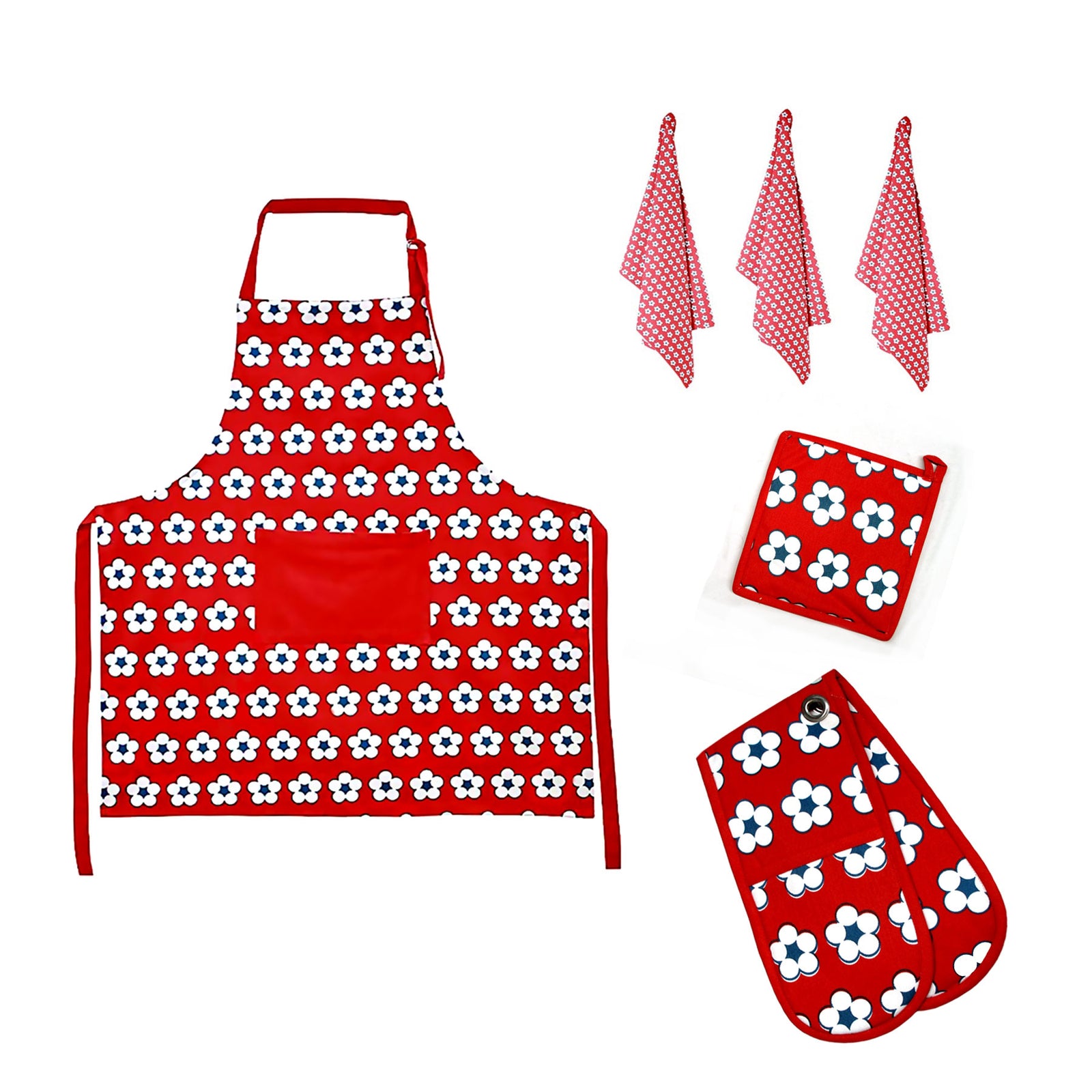 Red Cotton Kitchen Set | IDC Homewares 6-Piece Cotton Bud