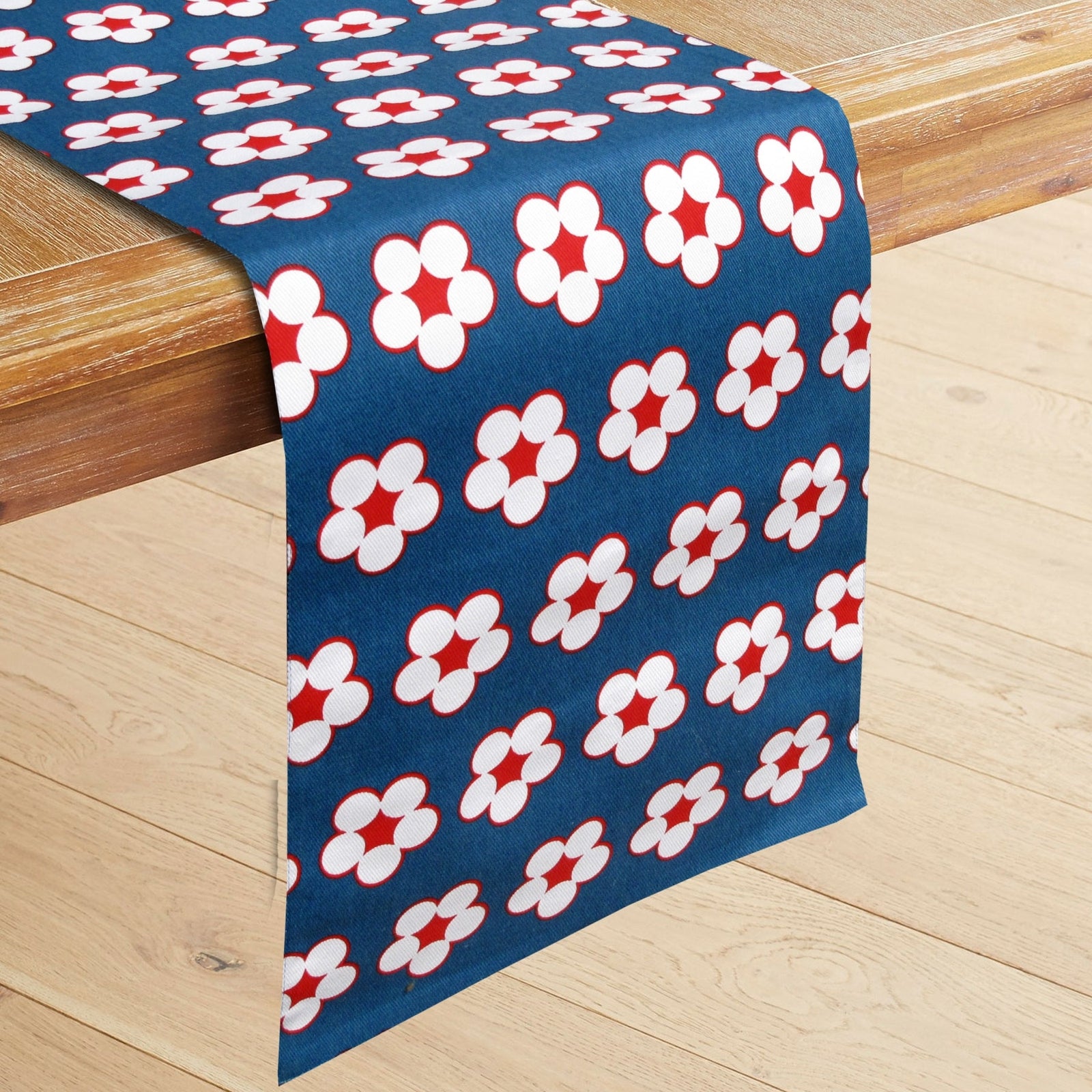 IDC Homewares 100% Cotton Printed Table Runner - Cotton Bud (Navy)
