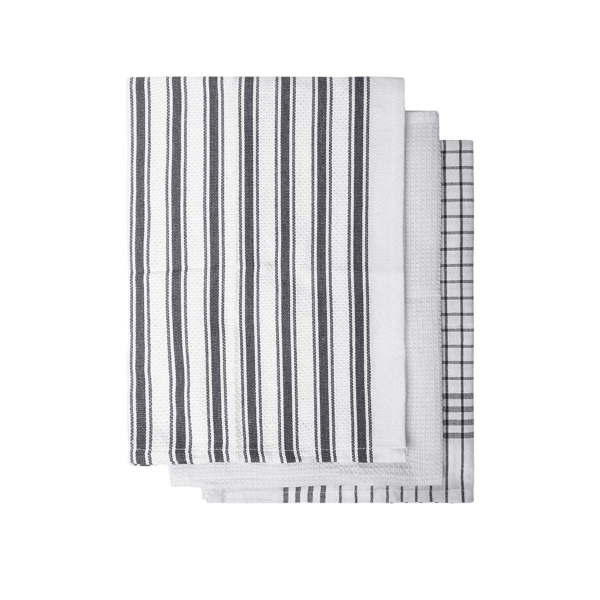 IDC Homewares Gardenia Cotton Tea Towels - Set of 3 (Charcoal)