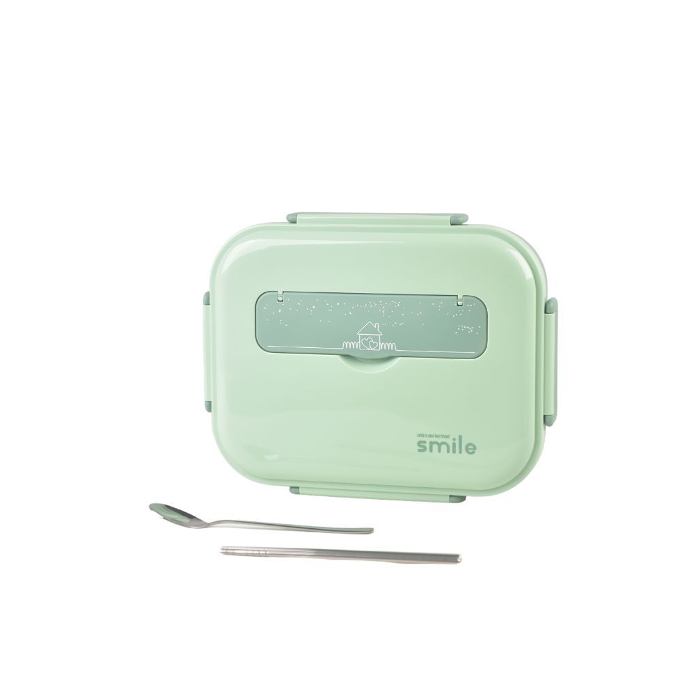 Kylin 304 Stainless Steel 5 Divided Smile Large Lunch Box With Soup Pot - Green | Smile Lunch Box