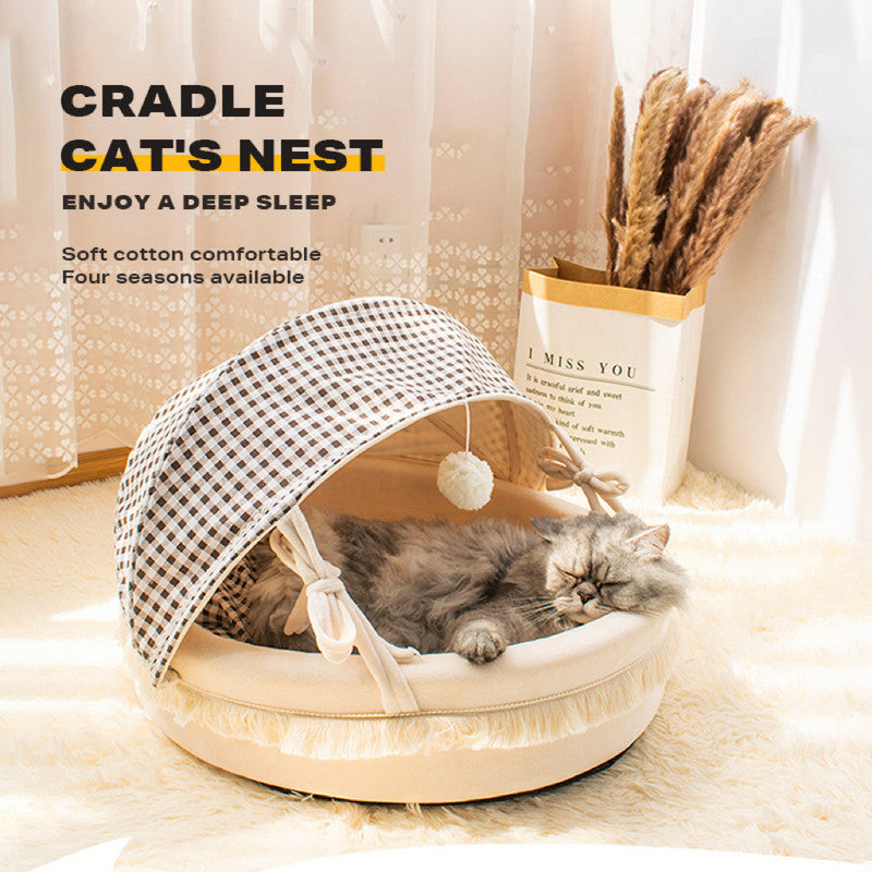 Pet Cat Calming Bed Cuddle Soft Warm Plush Cave Sleeping Nest Tent | Cozy Retreat for Cats