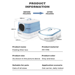 Large Foldable Cat Litter Box | Plastic Toilet for Easy Cleaning