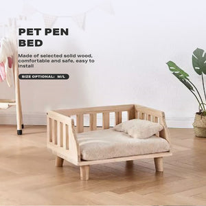 Solid Wood Pet Cat Dog Bed with Bedding | Stylish and Comfortable Pet Resting Place