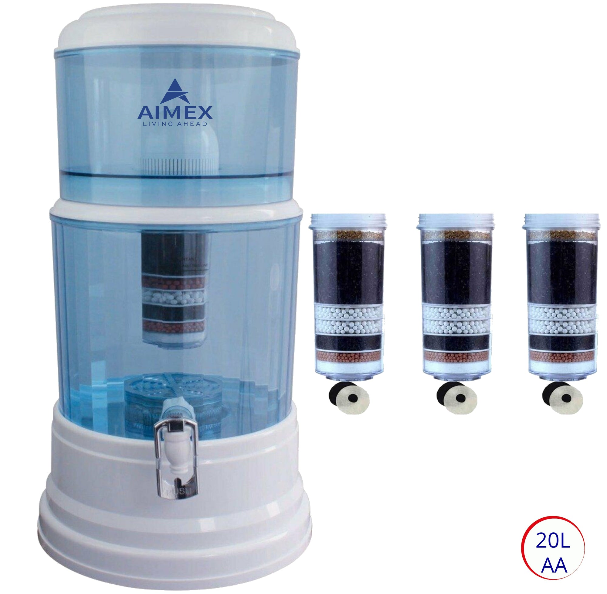 Aimex 20L Benchtop Water Purifier Dispenser with Maifan Stone and 3 Fluoride Filters
