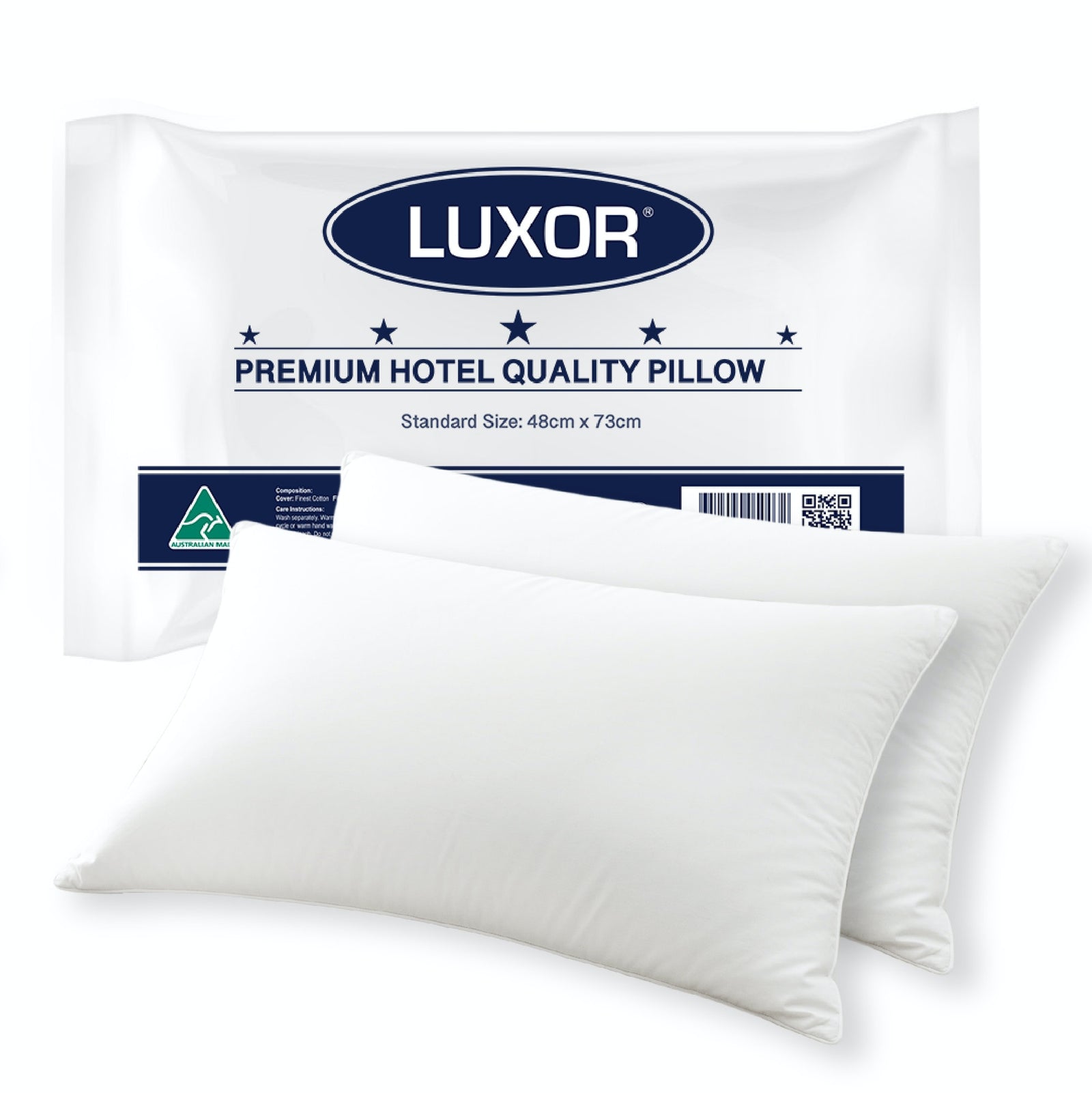 Luxor Australian Made Hotel Quality Pillow - Standard Size | Twin Pack