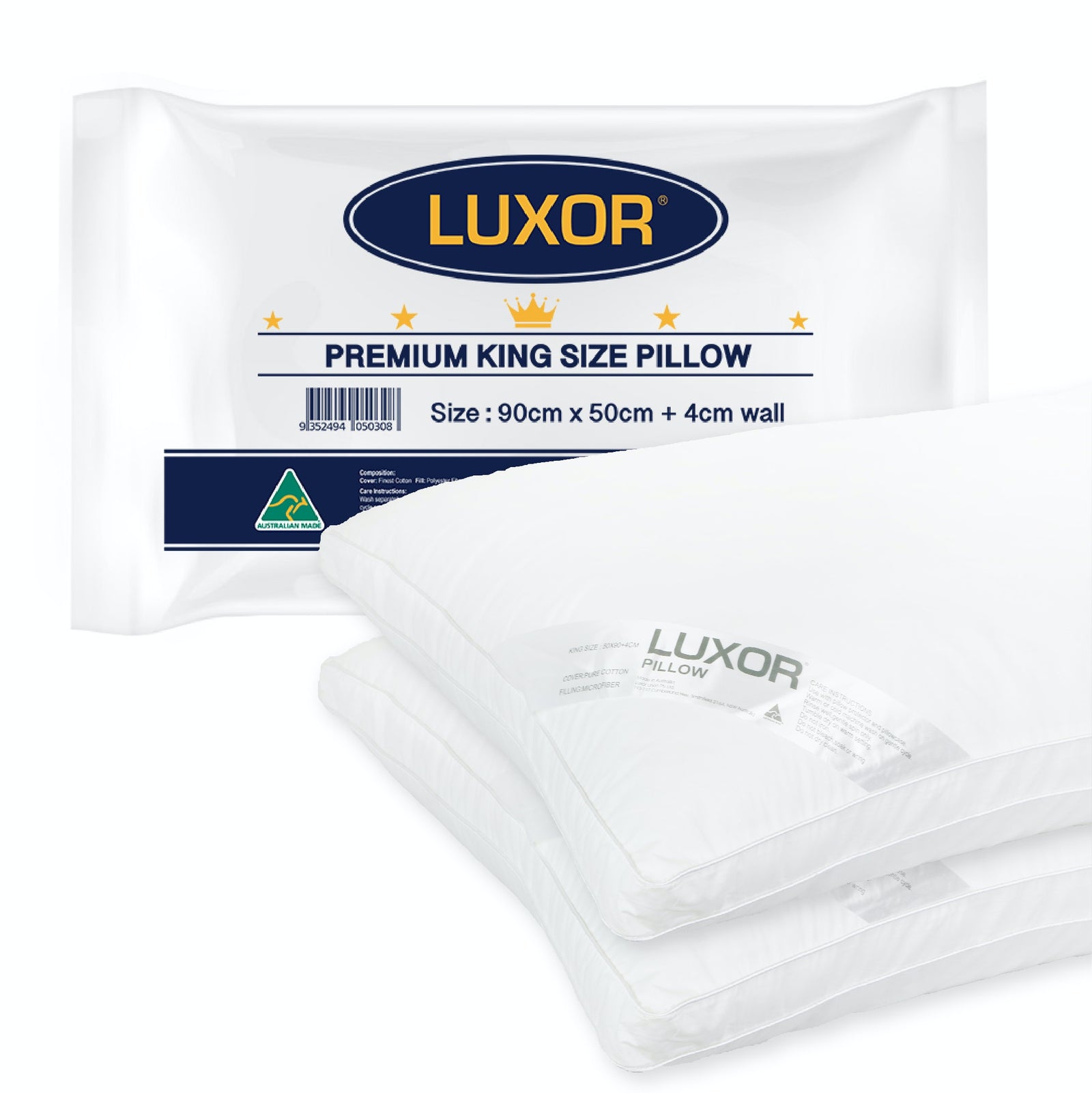 Luxor Australian Made Hotel King Size Pillow - Twin Pack with 4cm Wall