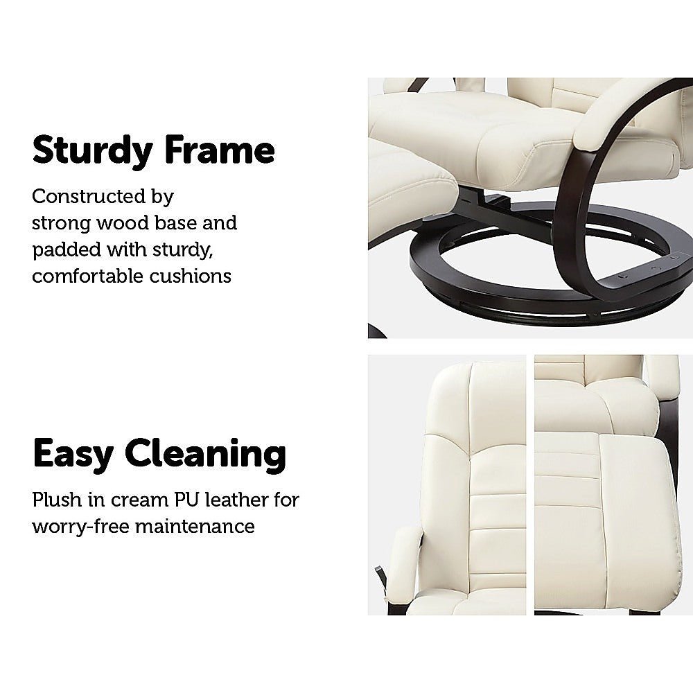 PU Leather Massage Chair Recliner Ottoman Lounge Remote