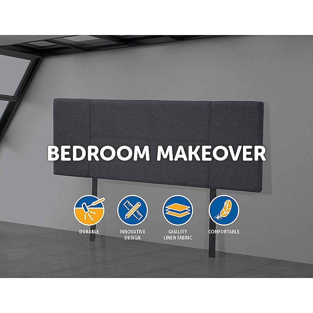 Linen Fabric Queen Bed Headboard Bedhead - Grey