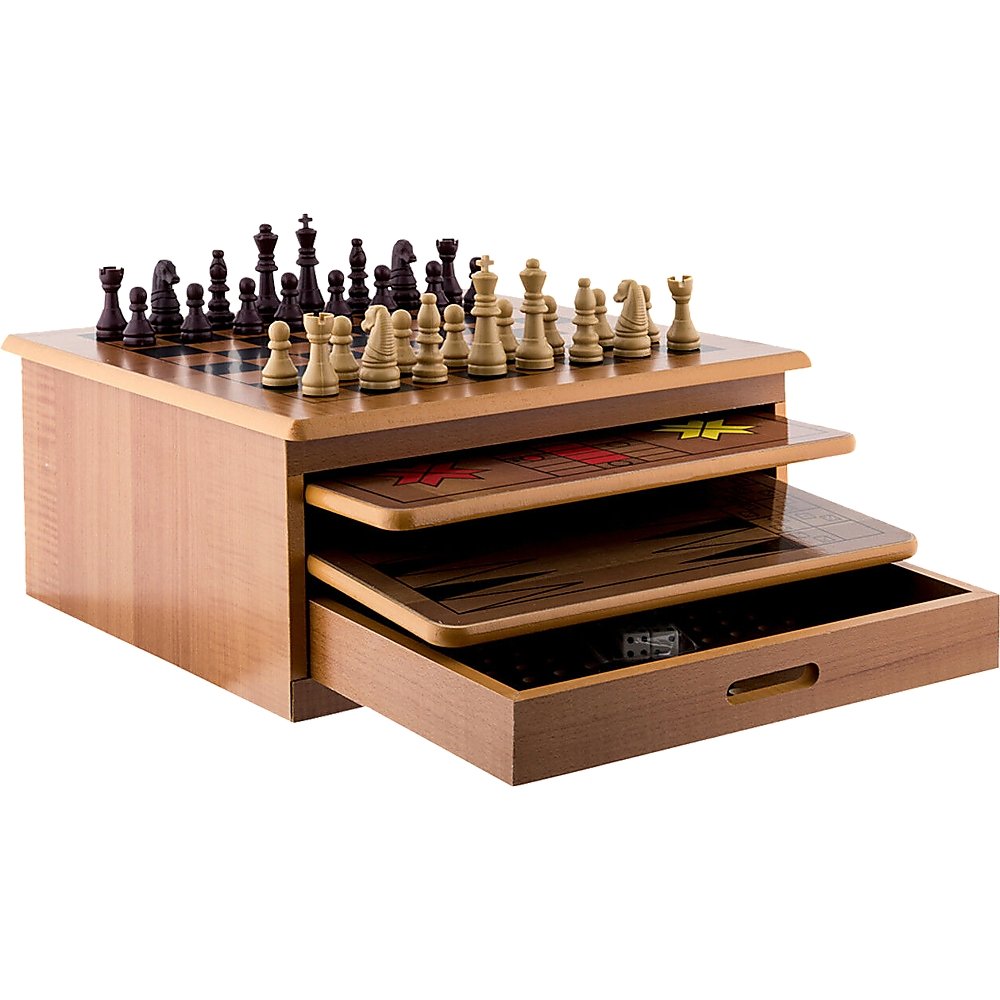 10 in 1 Wooden Chess Board Games Slide Out Checkers House Unit Set