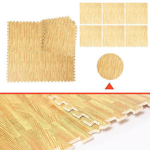 12 Tiles EVA Fitness Home Yoga Gym Interlocking Floor Puzzle Mat - Wood Colour