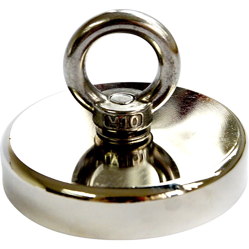 Round Neodymium Fishing Magnet with Countersunk Hole and Eyebolt, 500 LBS pull