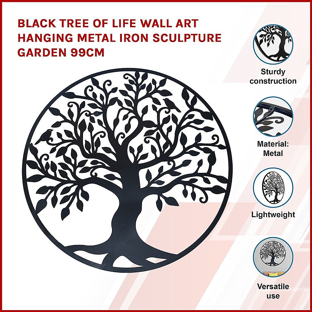 Black Tree of Life Wall Art | Hanging Metal Iron Sculpture Garden 99cm