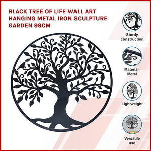Black Tree of Life Wall Art | Hanging Metal Iron Sculpture Garden 99cm