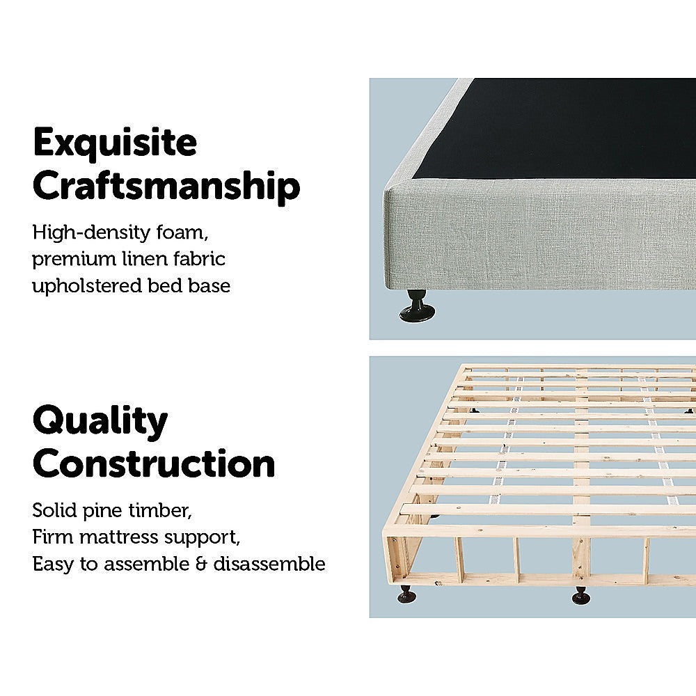 Palermo Queen Ensemble Bed Base Platinum Light Grey Linen Fabric
