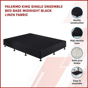 Palermo King Single Ensemble Bed Base Midnight Black Linen Fabric