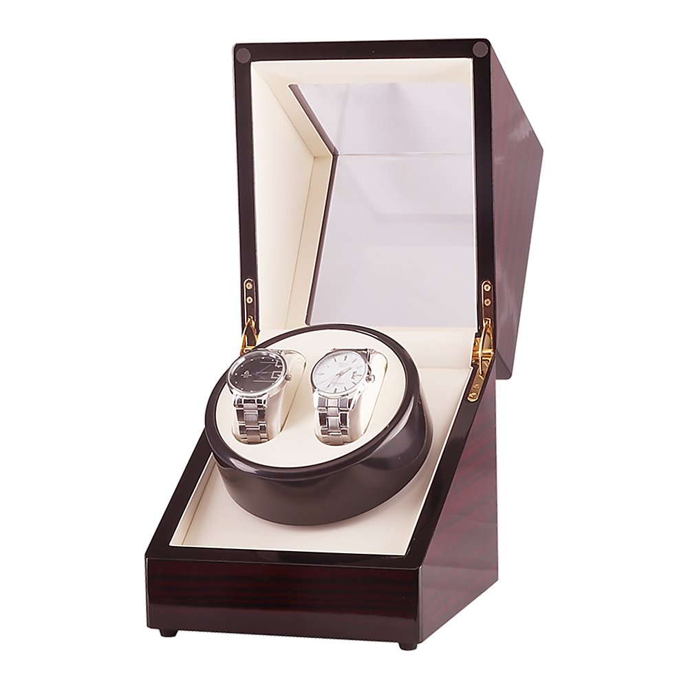 Automatic Dual Watch Winder Wood Display Box Case Motor Rotation Storage