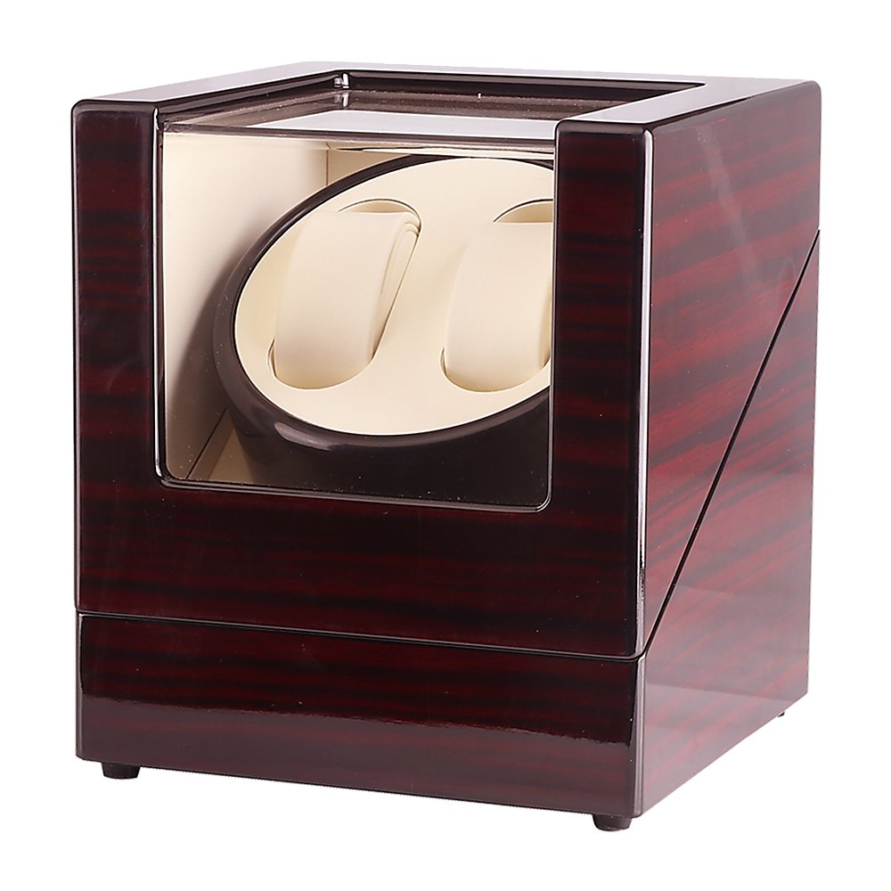 Automatic Dual Watch Winder Wood Display Box Case Motor Rotation Storage