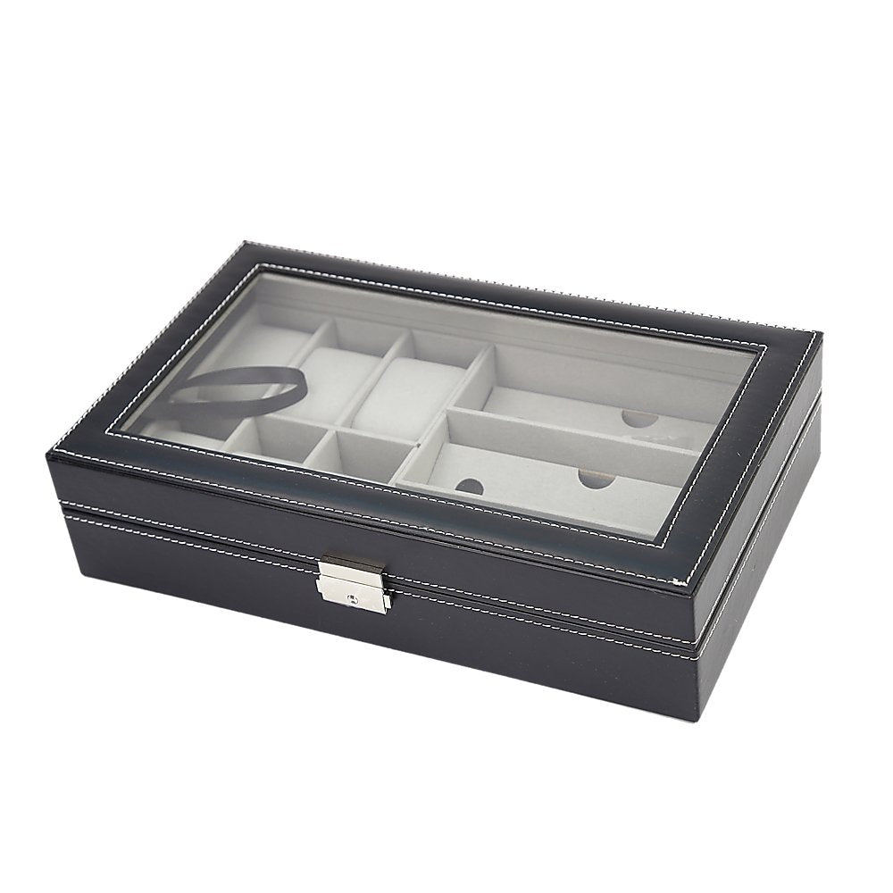 6+3 Grid Watch Sunglass Eyeglasses Display Box Case Storage Organizer PU Leather