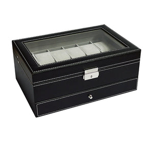 12 Grids Watch Display Case Leather jewellery Storage Box Organiser Lock Key