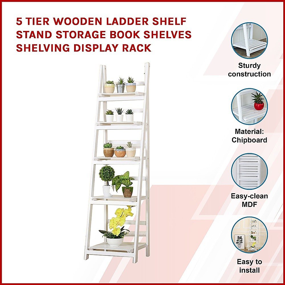 5 Tier Wooden Ladder Shelf Stand / Display Rack