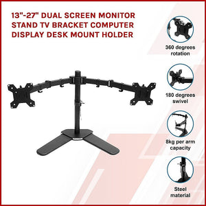 13"-27" Dual Screen Monitor Stand TV Bracket Computer Display Desk Mount Holder