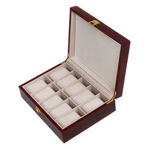 10 Grids Wooden Watch Case Glass Jewellery Storage Holder Box Wood Display