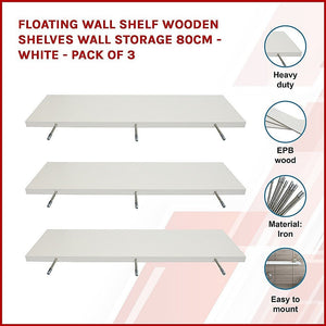 Pack Of 3 Floating Wooden Wall Shelves