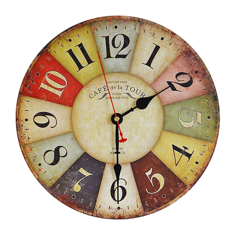 Large Colourful Wall Clock Kitchen Office Retro Timepiece