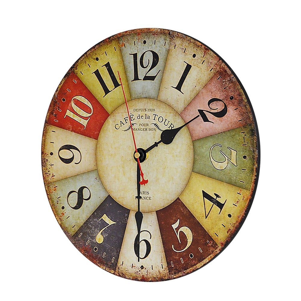 Large Colourful Wall Clock Kitchen Office Retro Timepiece