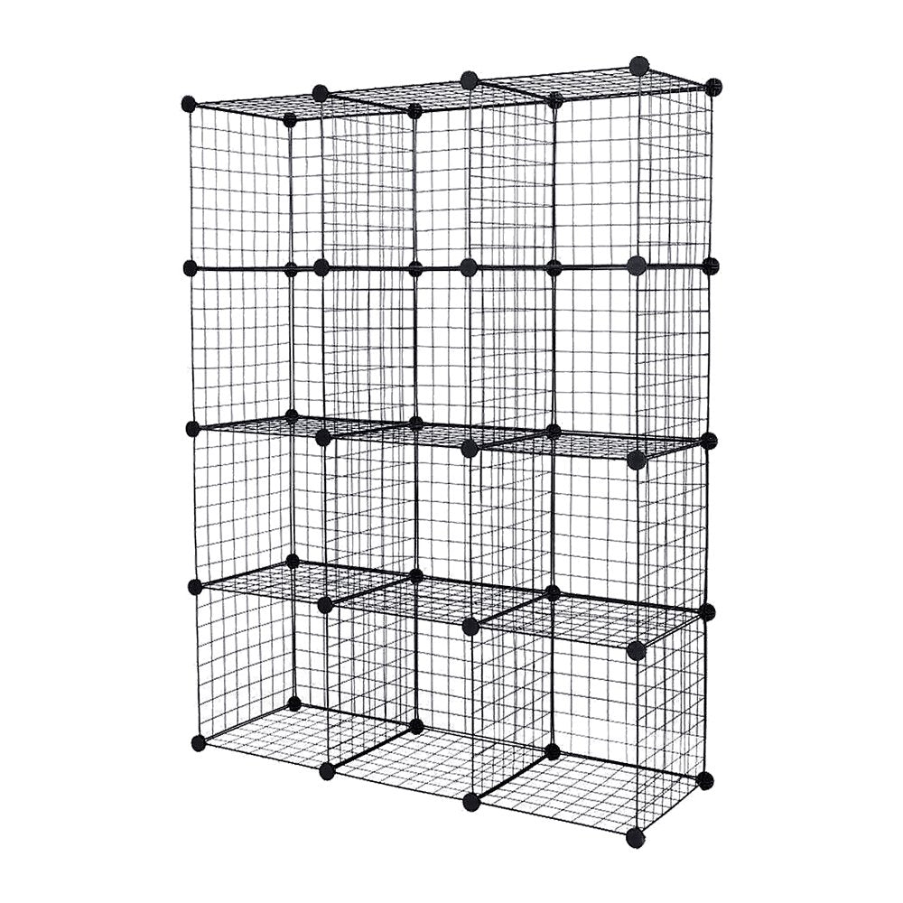 12 Cube Wire Grid Organiser Bookcase Storage Cabinet Wardrobe Closet Black