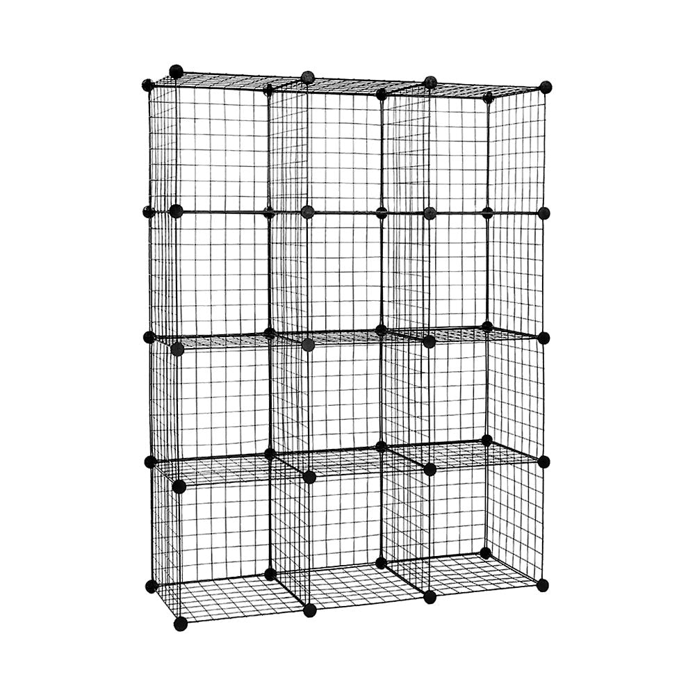12 Cube Wire Grid Organiser Bookcase Storage Cabinet Wardrobe Closet Black