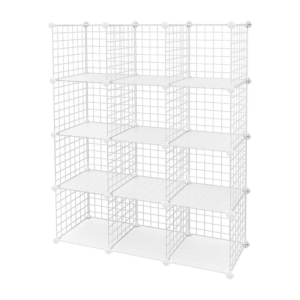 12 Cube Wire Grid Organiser Bookcase Storage Cabinet Wardrobe Closet White