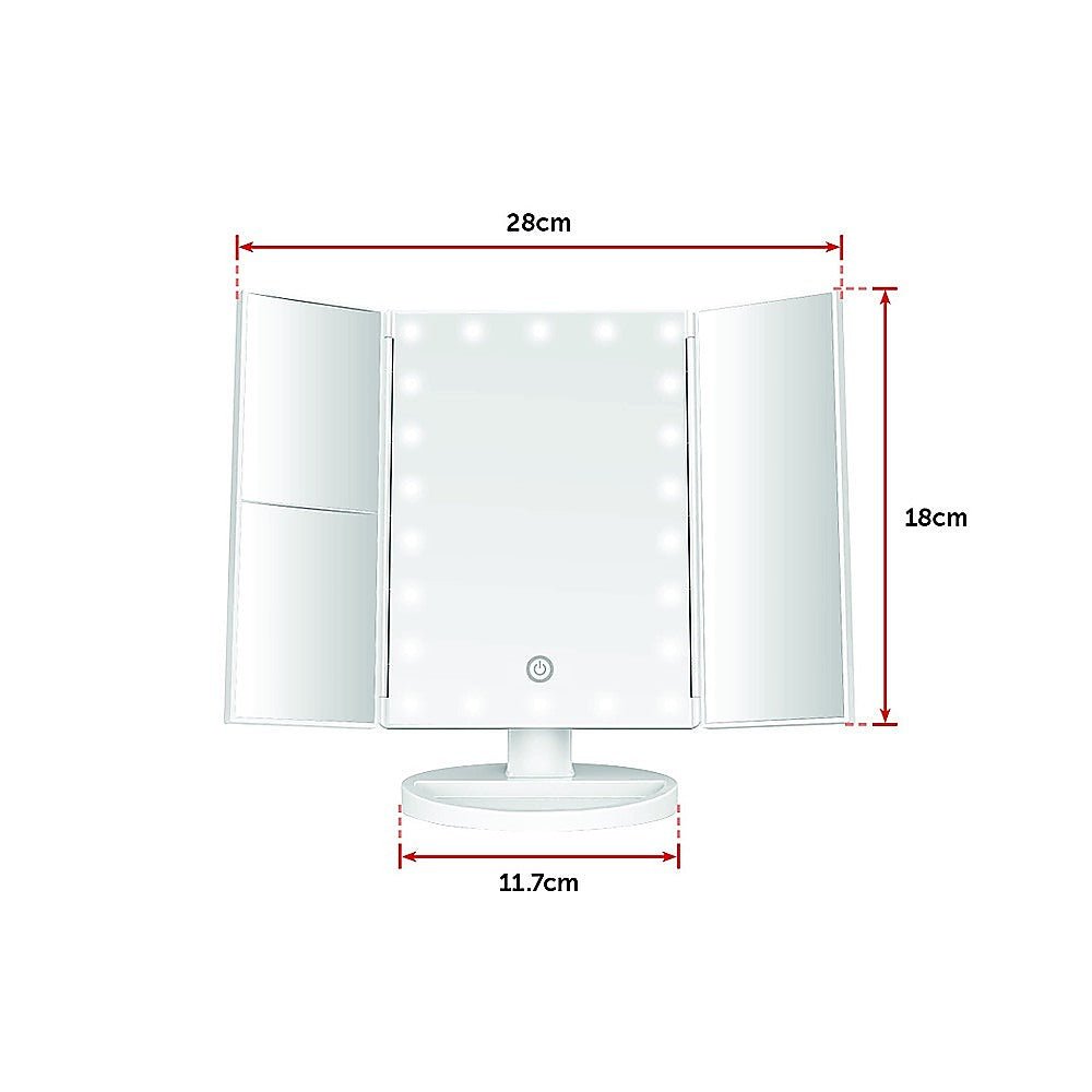 Makeup Mirror With LED Light Standing Mirror Magnifying Tri-Fold Touch