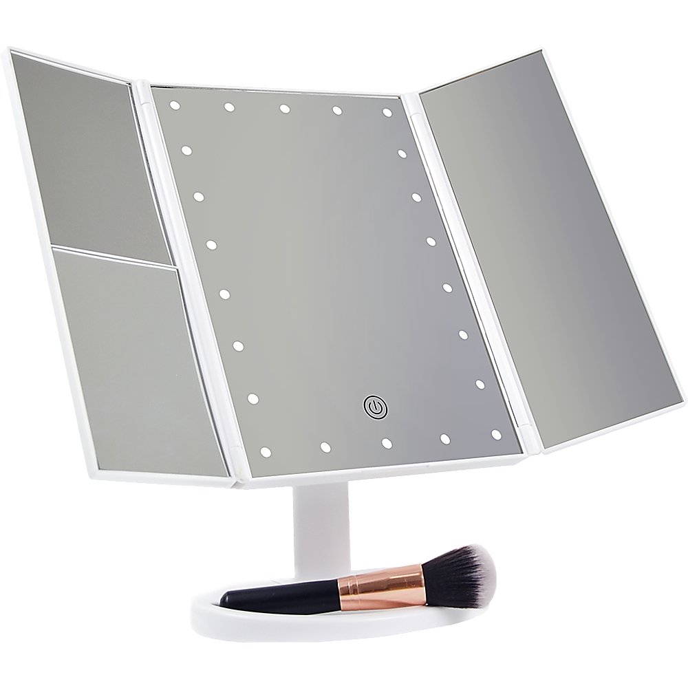 Makeup Mirror With LED Light Standing Mirror Magnifying Tri-Fold Touch