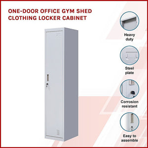 Standard Lock One-Door Office Gym Shed Clothing Locker Cabinet Grey