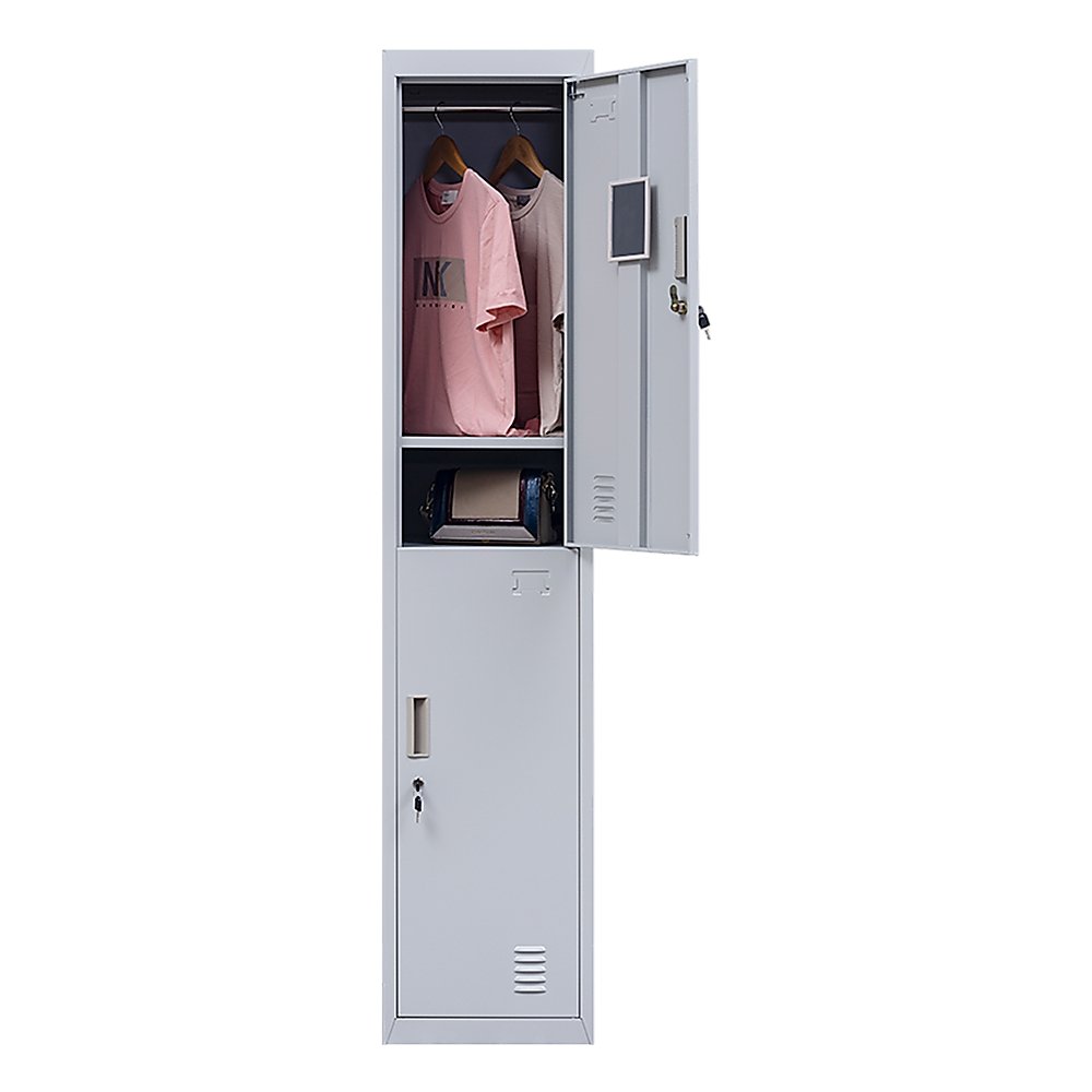 Standard Lock 2-Door Vertical Locker for Office Gym Shed School Home Storage Grey