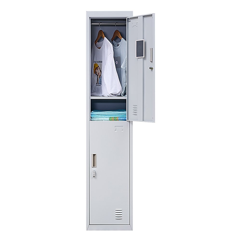Padlock-operated lock 2-Door Vertical Locker for Office Gym Shed School Home Storage Grey