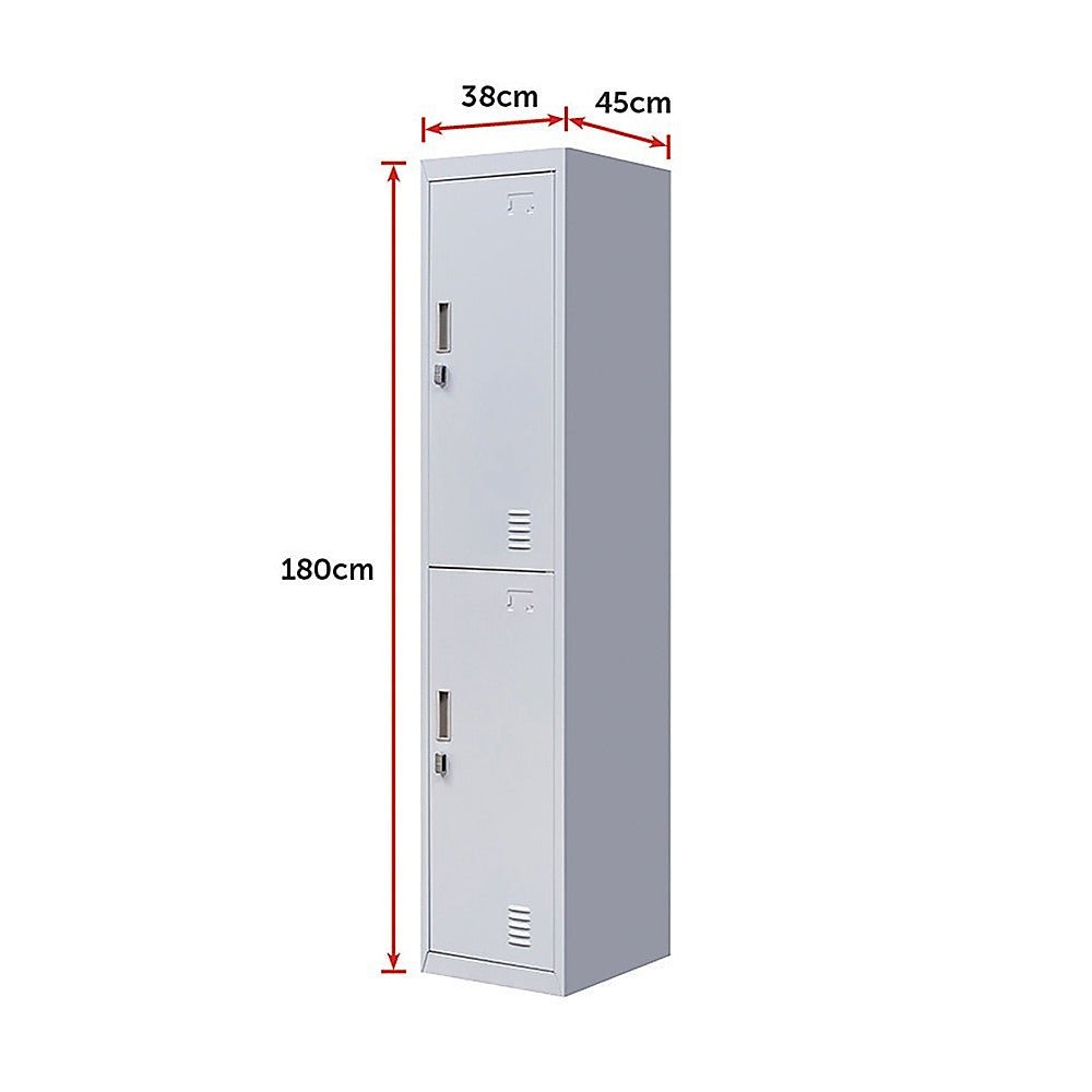 Padlock-operated lock 2-Door Vertical Locker for Office Gym Shed School Home Storage Grey