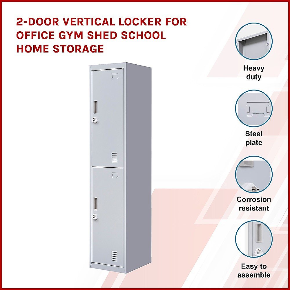 3-Digit Combination Lock 2-Door Vertical Locker for Office Gym Shed School Home Storage Grey