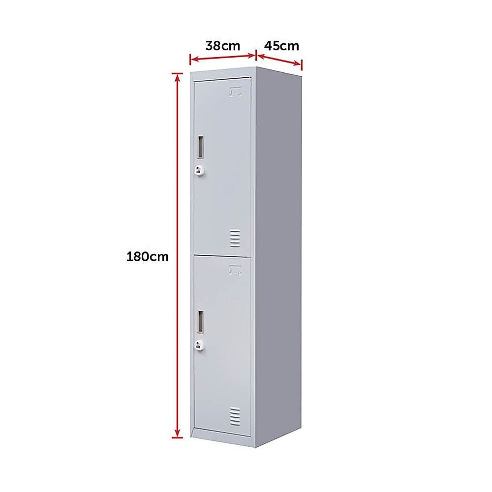 3-Digit Combination Lock 2-Door Vertical Locker for Office Gym Shed School Home Storage Grey