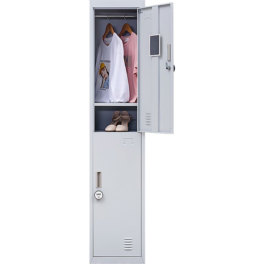 4-Digit Combination Lock 2-Door Vertical Locker for Office Gym Shed School Home Storage Grey